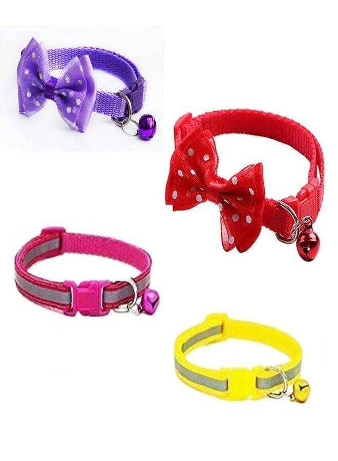 KittuPet مجموعة كيتو بيت من 4 قطع: طوقان عاكسان وقطعتان من طوق ربطة العنق للقطط والجراء والكلاب، مقاس 10 مم، لون عشوائي - Image 1